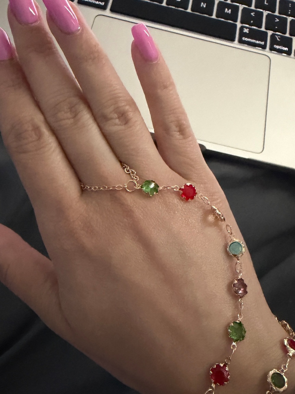 Multi-Color Gemstone Hand chain - Picture 3 of 3